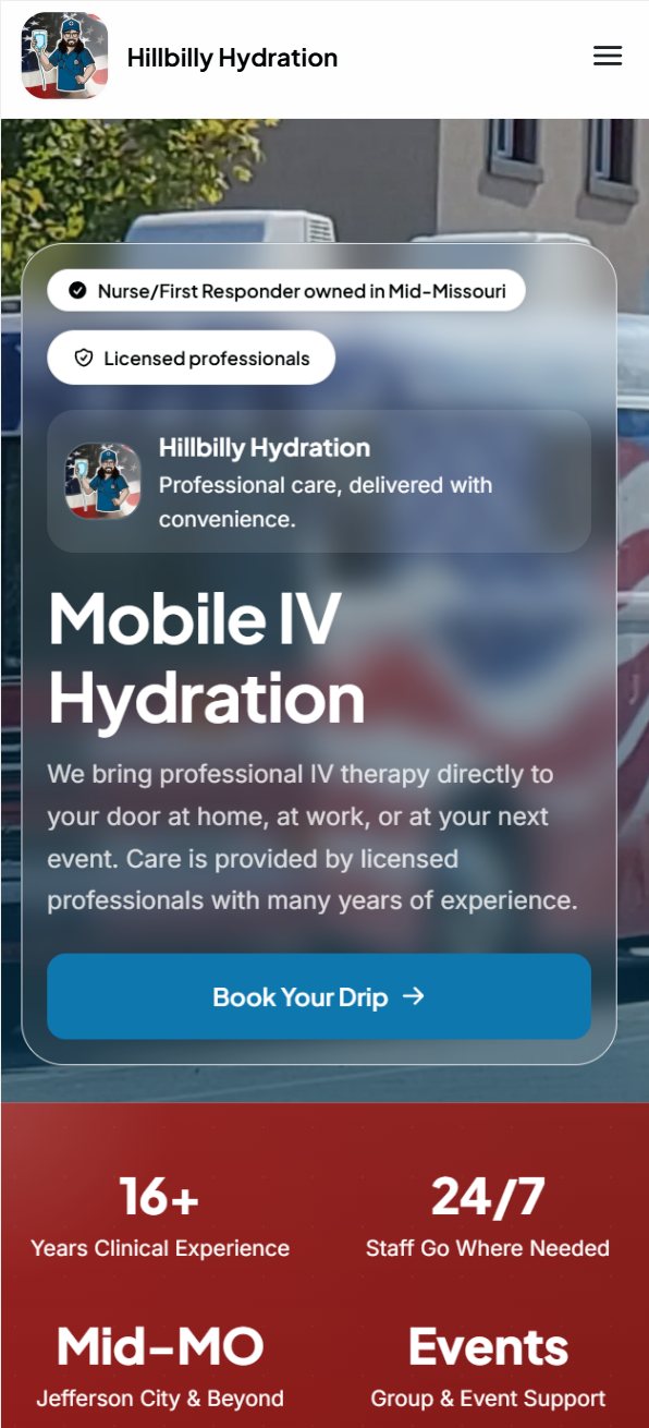 Hillbilly Hydration mobile website design